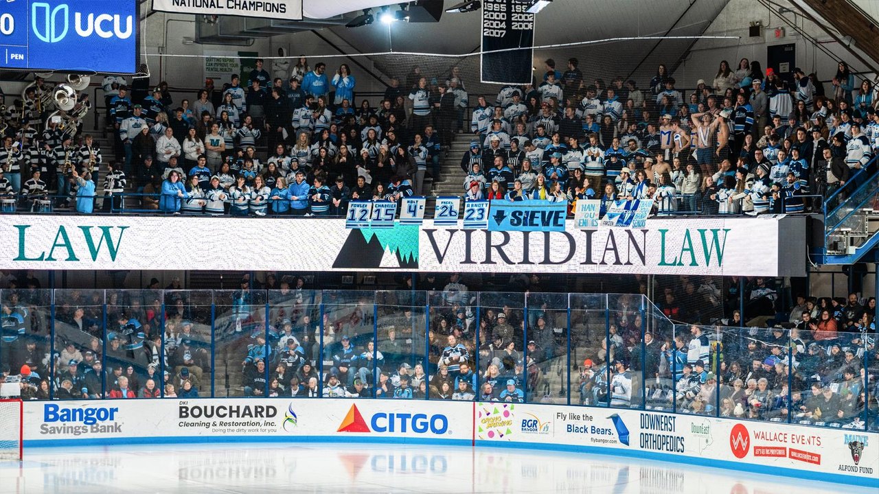 The Alfond Arena student section overlooks the ice before a game.